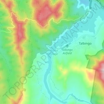 Jounama Pondage topographic map, elevation, terrain