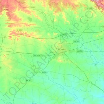 Wardha topographic map, elevation, terrain