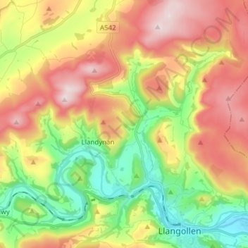 Llantysilio topographic map, elevation, terrain