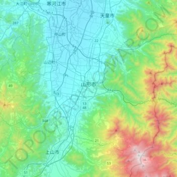 Yamagata topographic map, elevation, terrain