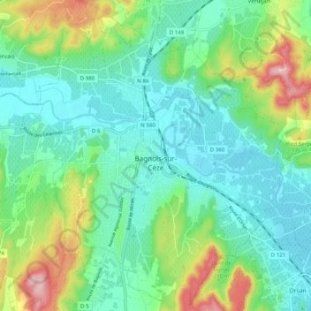 Bagnols-sur-Cèze topographic map, elevation, terrain