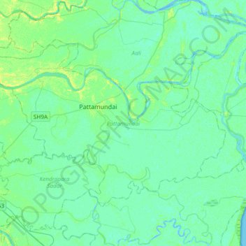 Pattamundai topographic map, elevation, terrain