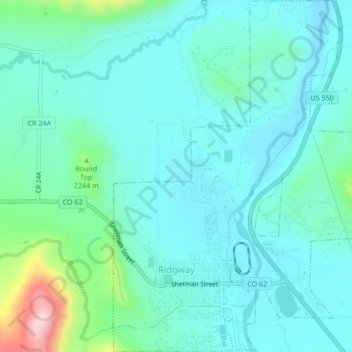 Ridgway topographic map, elevation, terrain