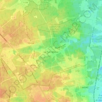 Le Pian-Médoc topographic map, elevation, terrain