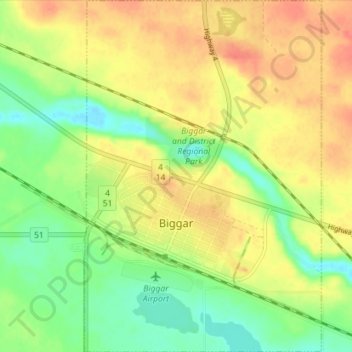 Biggar topographic map, elevation, terrain