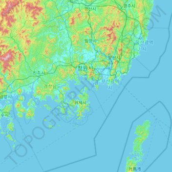 South Gyeongsang topographic map, elevation, terrain