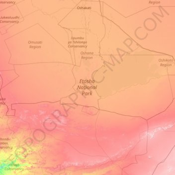 Etosha National Park topographic map, elevation, terrain