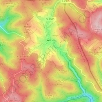 Wiesen topographic map, elevation, terrain