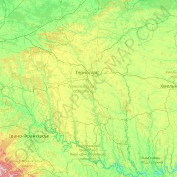 Ternopil Oblast topographic map, elevation, terrain