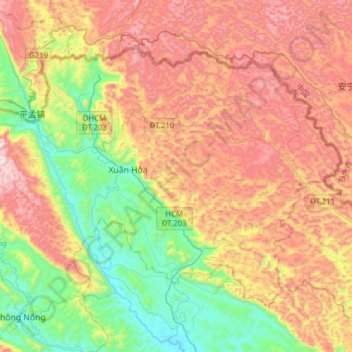 Hà Quảng District topographic map, elevation, terrain