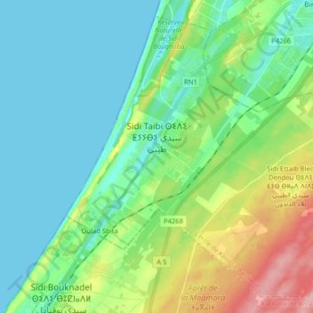 Sidi Taibi topographic map, elevation, terrain