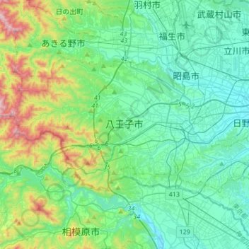 Hachioji topographic map, elevation, terrain