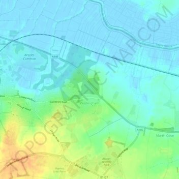 Worlingham topographic map, elevation, terrain