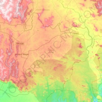 Jashpur Tahsil topographic map, elevation, terrain