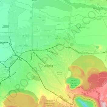 Almalyk topographic map, elevation, terrain