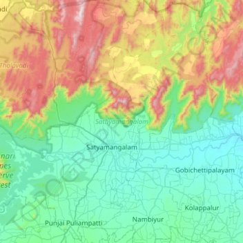 Sathyamangalam topographic map, elevation, terrain
