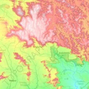 Bagicha Tahsil topographic map, elevation, terrain