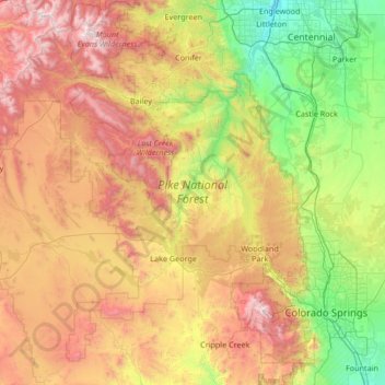 Pike National Forest topographic map, elevation, terrain