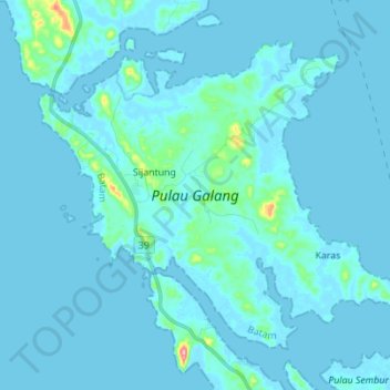 Pulau Galang topographic map, elevation, terrain