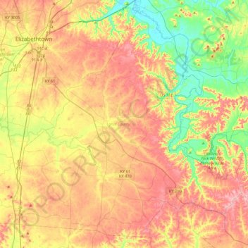 Larue County topographic map, elevation, terrain