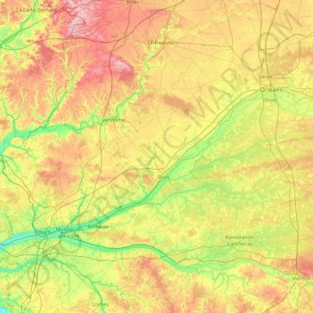 Loir y Cher topographic map, elevation, terrain