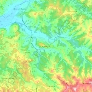 Hautefort topographic map, elevation, terrain