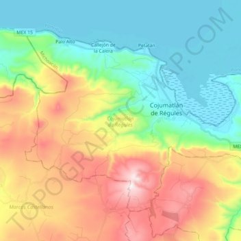 Cojumatlán de Régules topographic map, elevation, terrain