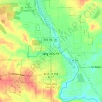 Big Rapids topographic map, elevation, terrain