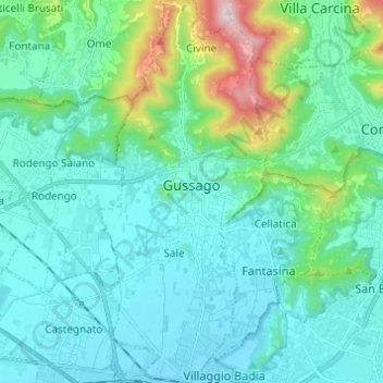 Gussago topographic map, elevation, terrain