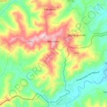 Mondaino topographic map, elevation, terrain