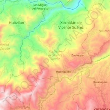 Xochitlán de Vicente Suárez topographic map, elevation, terrain