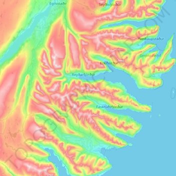 Fjarðabyggð topographic map, elevation, terrain