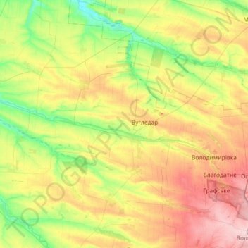 Vuhledar Urban Hromada topographic map, elevation, terrain