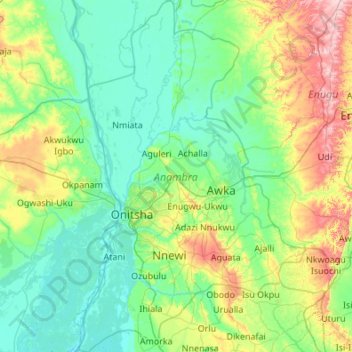 Anambra State topographic map, elevation, terrain