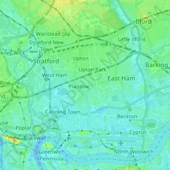 London Borough of Newham topographic map, elevation, terrain