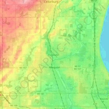 Mequon topographic map, elevation, terrain