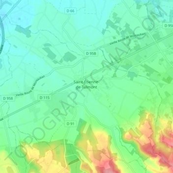 Saint-Étienne-de-Tulmont topographic map, elevation, terrain
