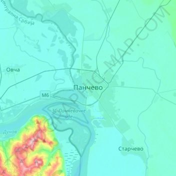 Pančevo topographic map, elevation, terrain