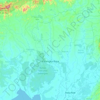 Kahayan River topographic map, elevation, terrain