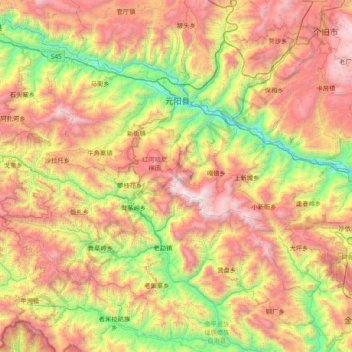 Yuanyang County topographic map, elevation, terrain
