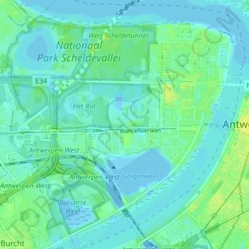 Linkeroever topographic map, elevation, terrain