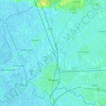 Meppel topographic map, elevation, terrain