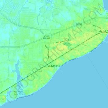 Waveland topographic map, elevation, terrain