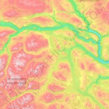 Vågå topographic map, elevation, terrain