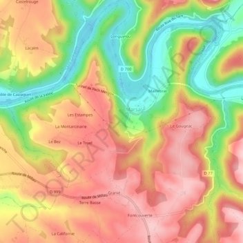 Marsal topographic map, elevation, terrain