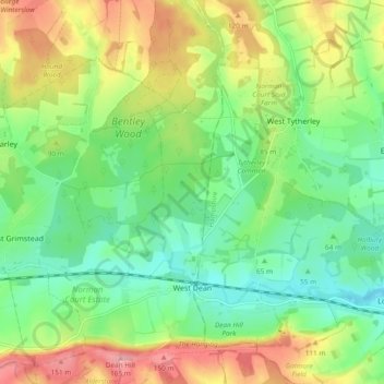 West Dean topographic map, elevation, terrain