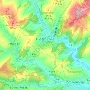 Brücken (Pfalz) topographic map, elevation, terrain