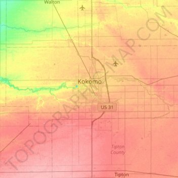 Howard County topographic map, elevation, terrain