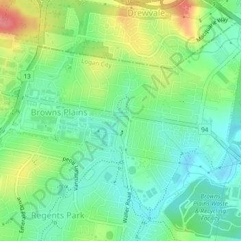 Browns Plains topographic map, elevation, terrain