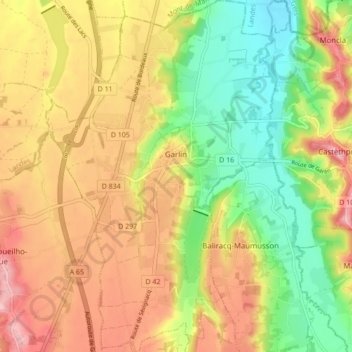 Garlin topographic map, elevation, terrain